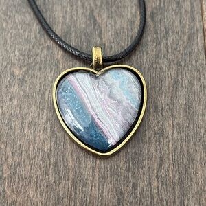 Handmade Heart Necklace Pendant Charm, Jewellery, Black Cord, Gold Accessory